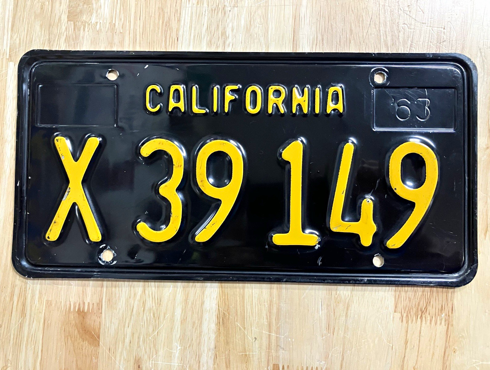 1963 California Commercial For Hire License Plate X 39 149 VG+ Condition
