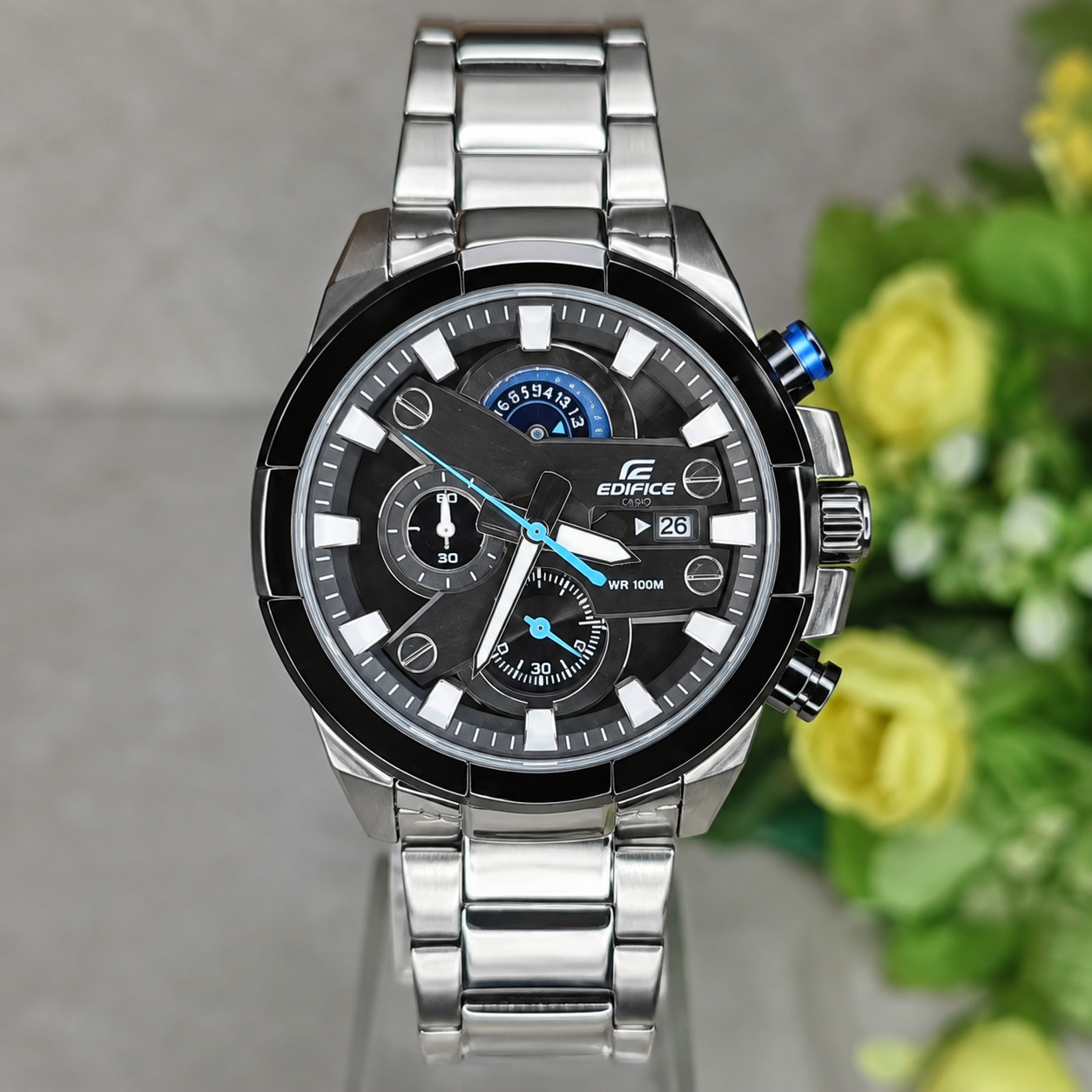 Casio Edifice Men’s Luxury Chronograph Stainless Steel Watch – Black & Silver