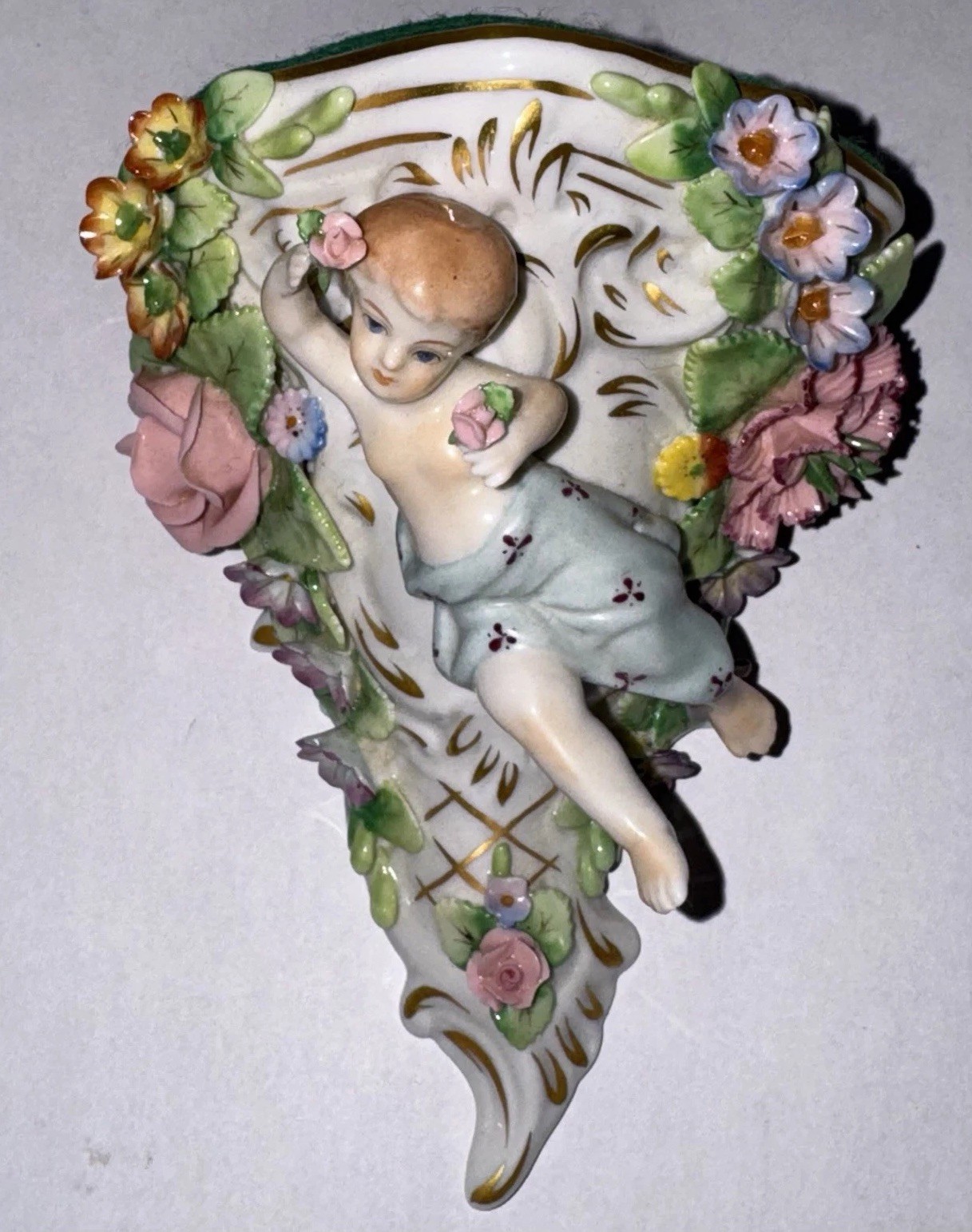 Antique Sitzendorf German Porcelain Cherub Wall Mini Sconce 19th Century Mint