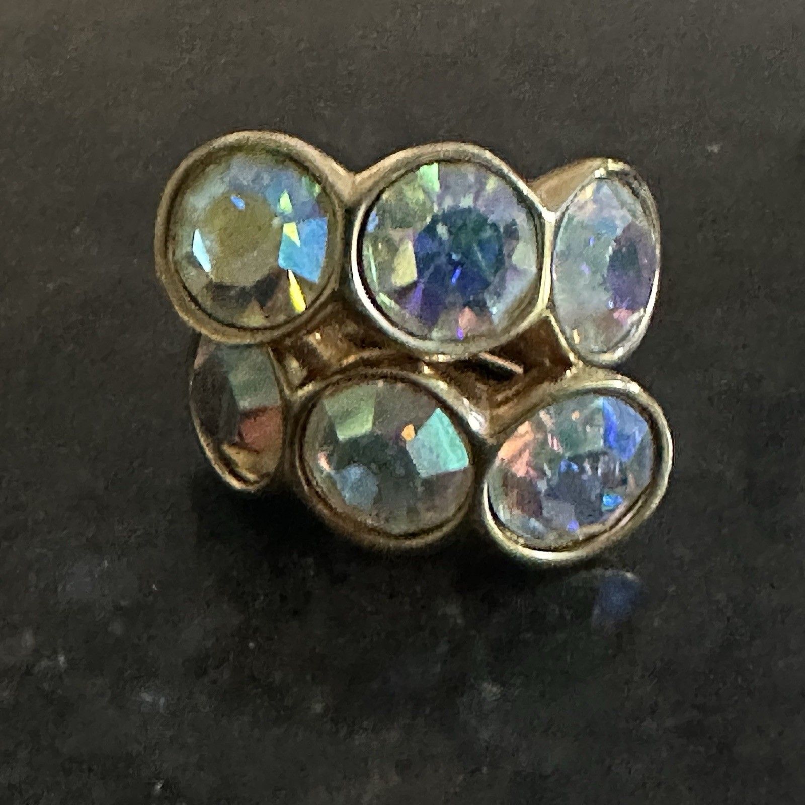 Massive Vtg Signed Swarovski 3 AB Crystal Iridescent Sparkly Clip On Earrings