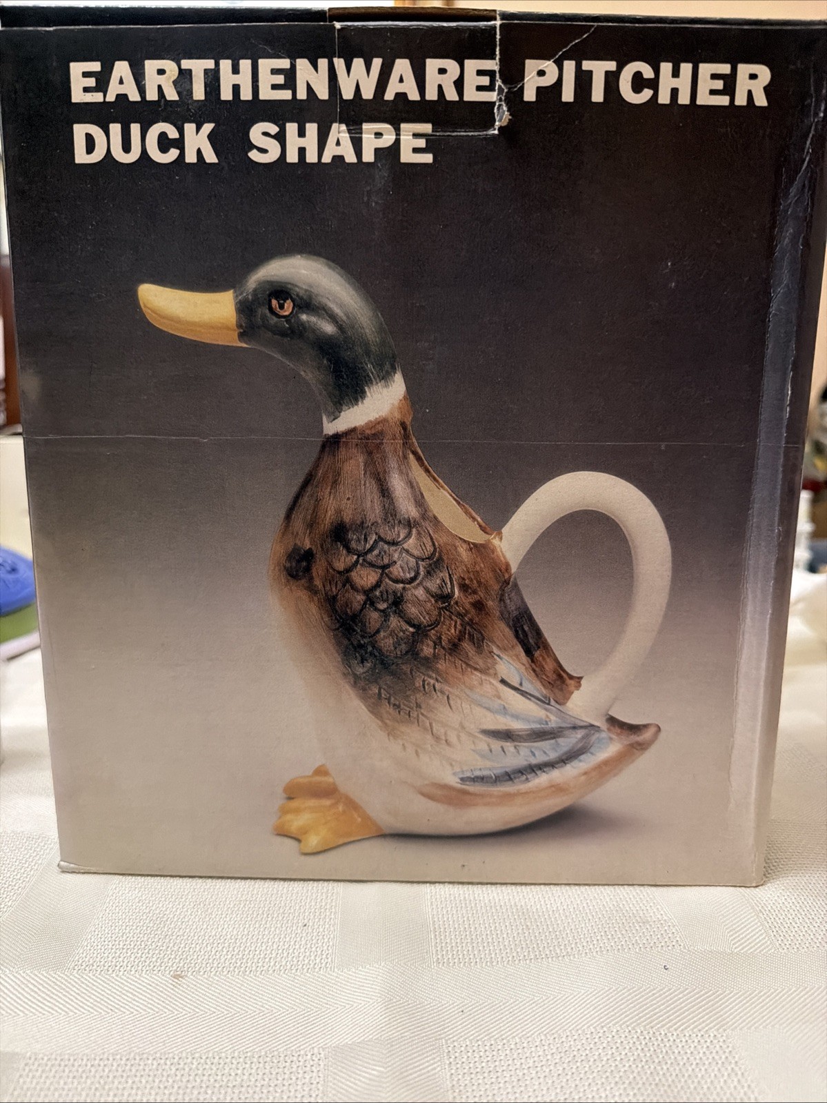 Vintage Earthenware Enameled Ceramic Duck Hand painted