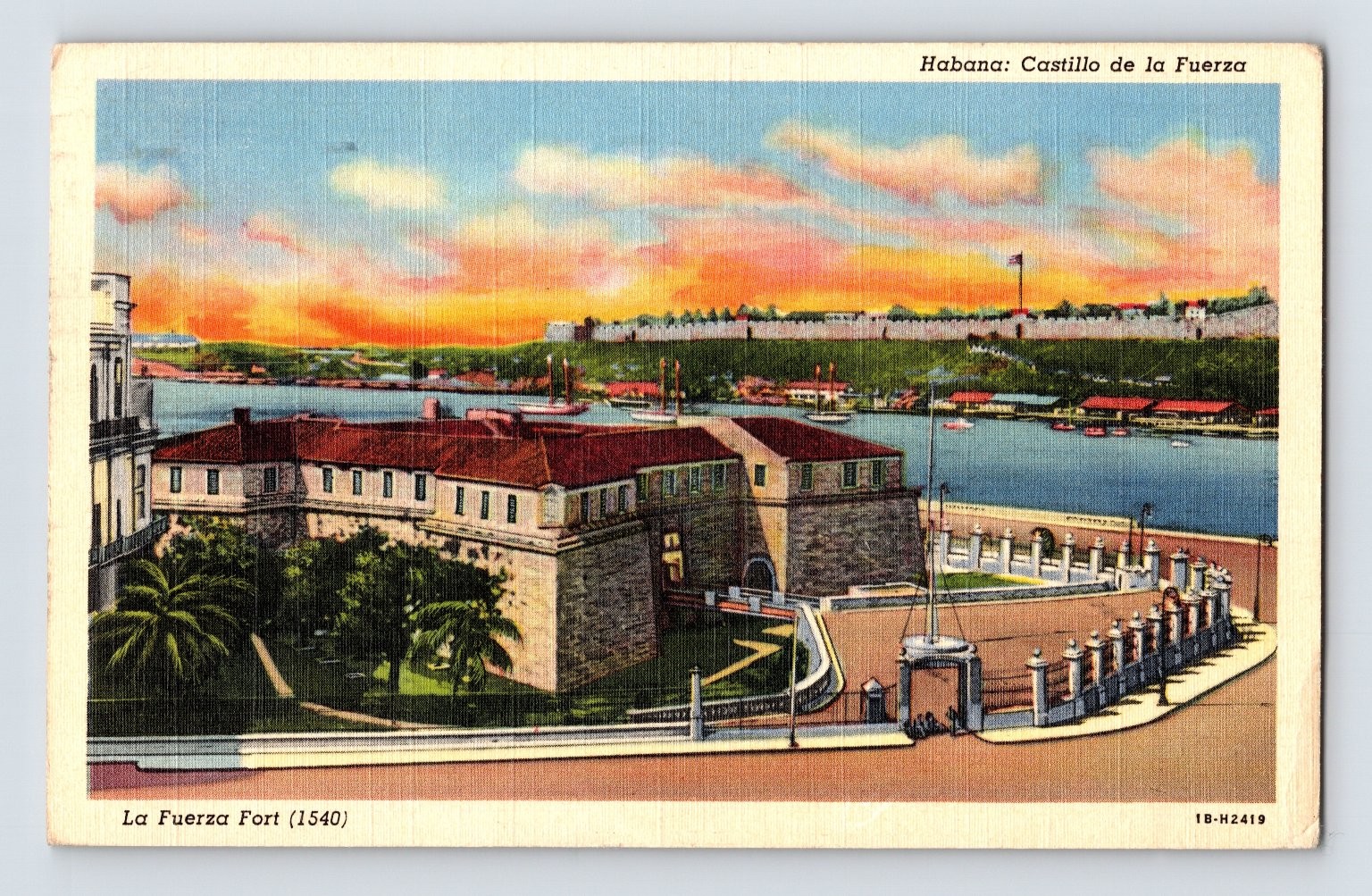 Vintage Habana Castillo de la Fuerza Cuba Postcard 1949 Litho