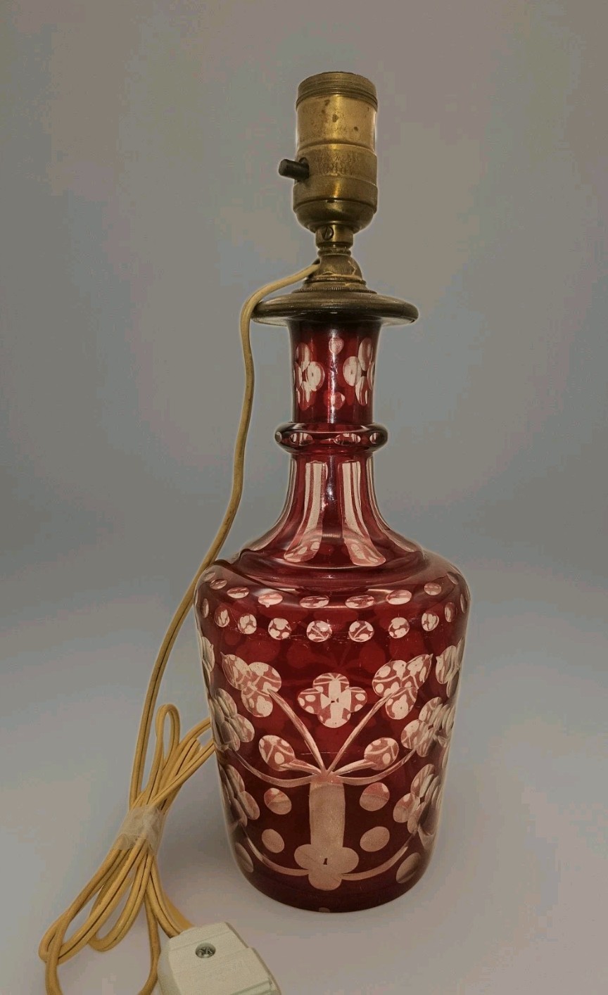 Vtg Cranberry Red Cut To Clear Glass 13
