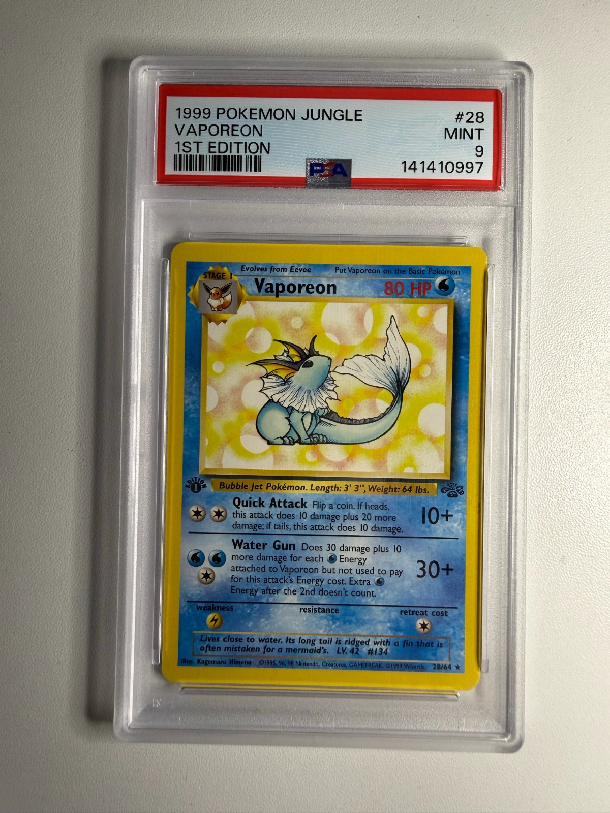 Vaporeon 28/64 Jungle 1st Edition PSA 9 Mint