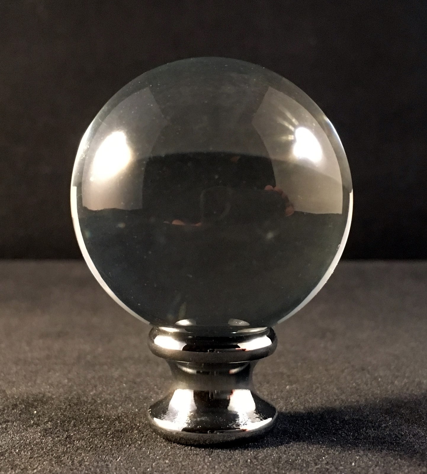 LAMP FINIAL-LARGE ORB OPTIC CRYSTAL LAMP FINIAL WITH CHROME BASE