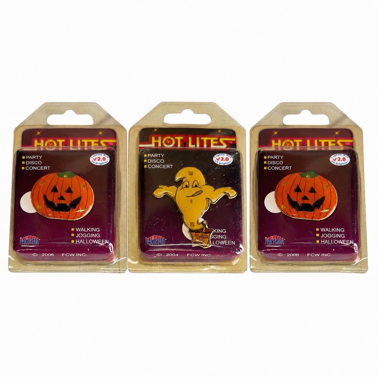 Rare Vintage Hot Lites V2.0 Halloween Magnetic Lights Pumpkin Ghost Lot of 3 NOS