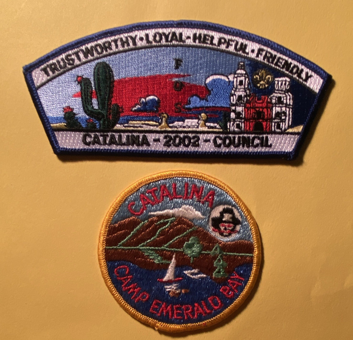 BSA  CATALINA COUNCIL; 2002 CSP &Catalina Camp Emerald Bay Patches Lot of 2 .
