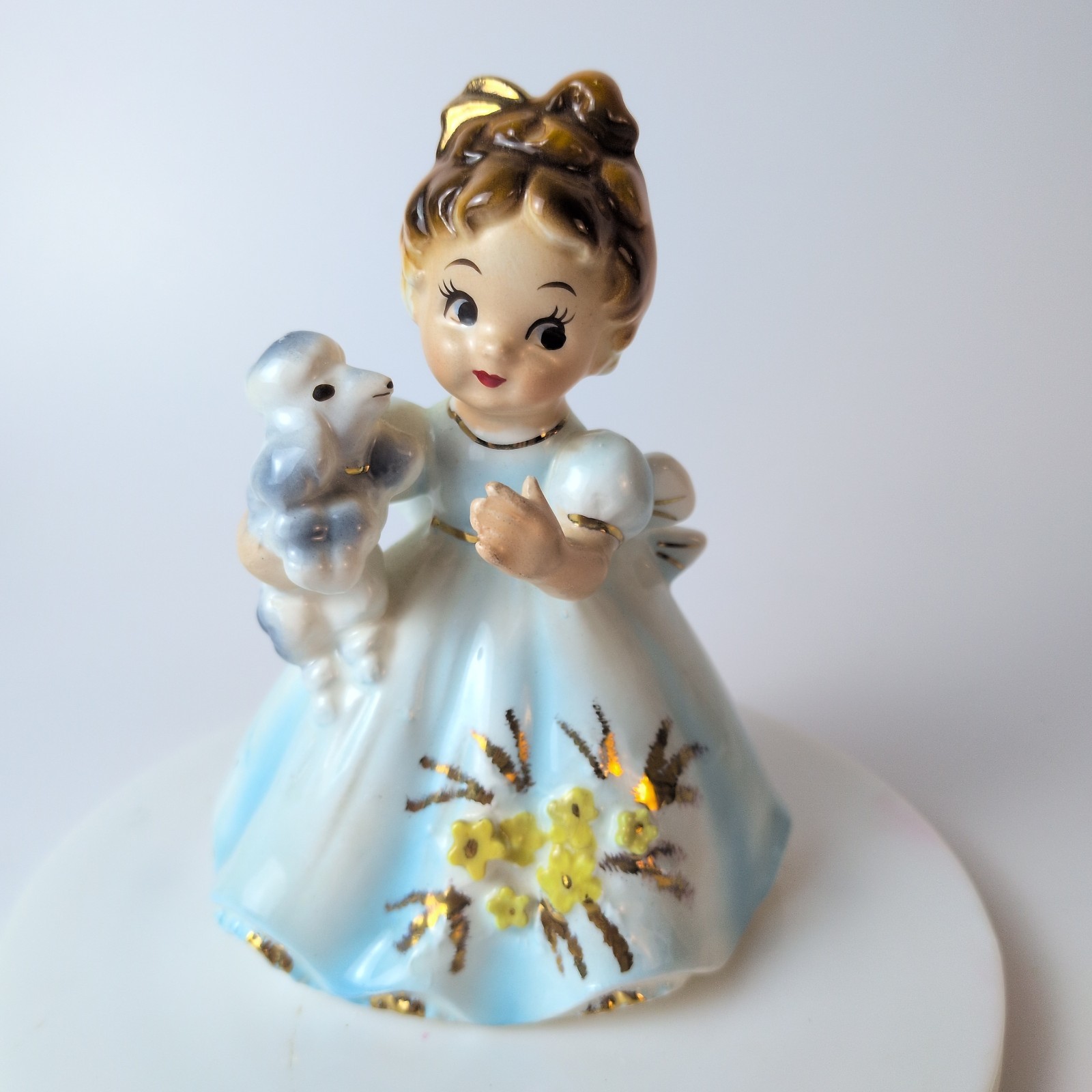 Vintage Marika\'s Original by Lefton Girl Figurine Blue Dress w/Poodle Dog Japan