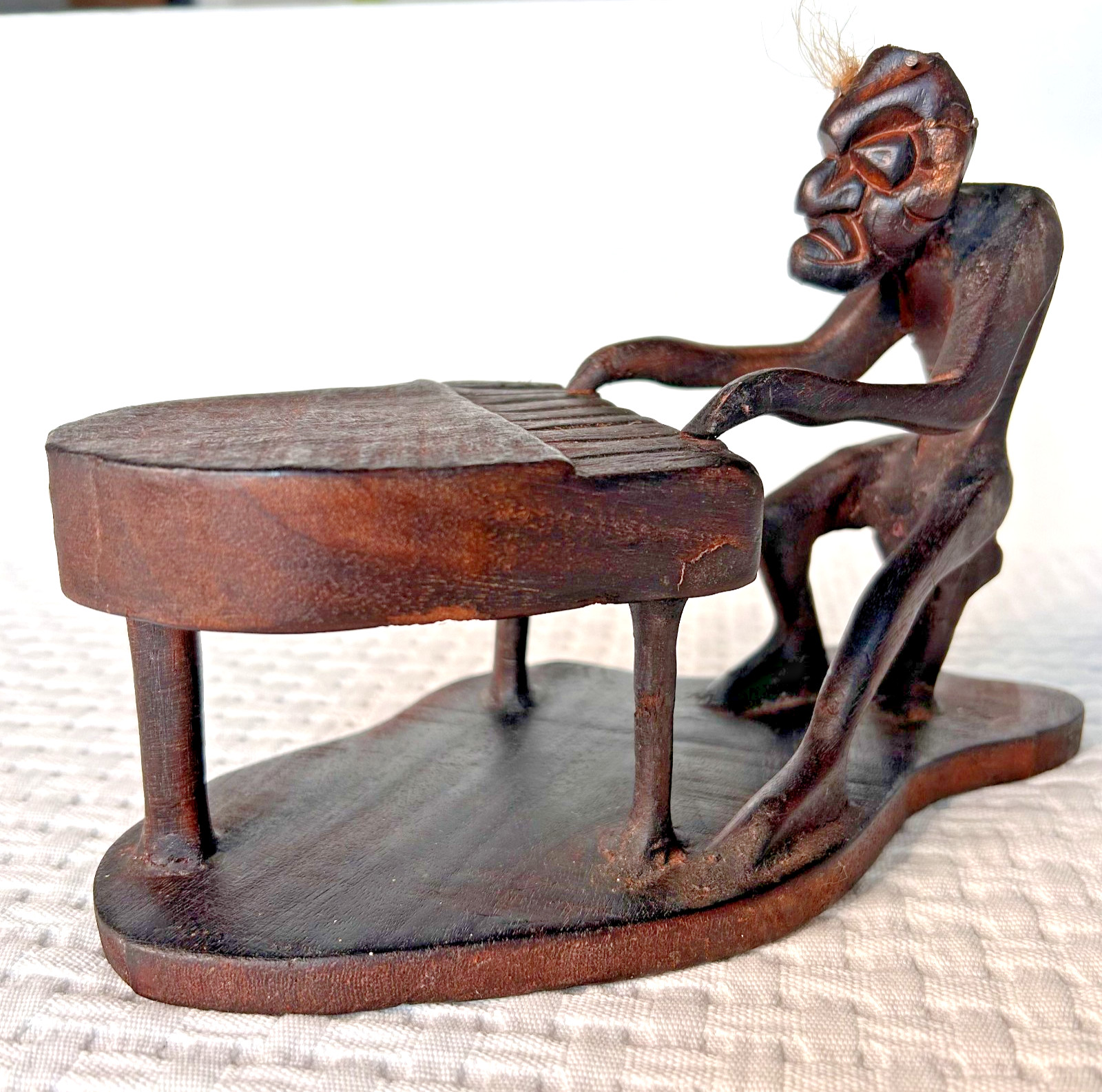 Wooden Hand Carved Piano Player Sculpture Statue Tribal Folk Art Bali Figurine