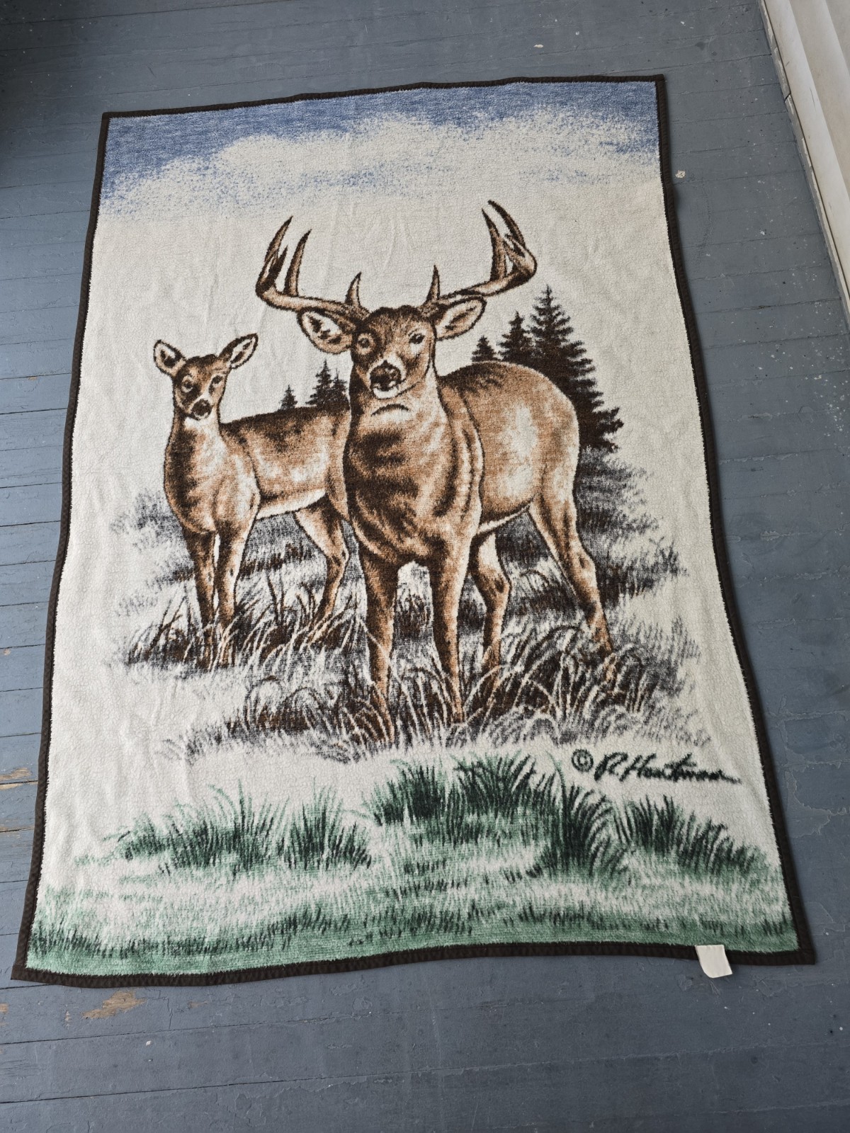 Biederlack Buck & Doe Deer Reversible Blanket USA Hunting Hautman 53 X 80 Throw