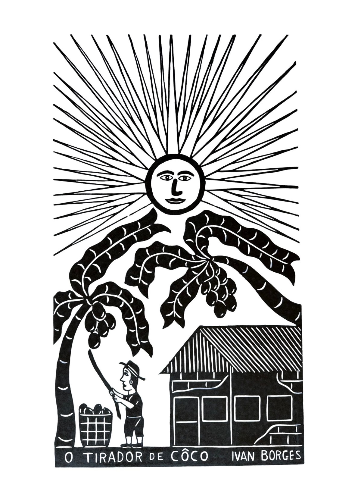 Ivan Borges “O Tirador de Côco” Signed Brazilian Woodcut Print 2006 –12
