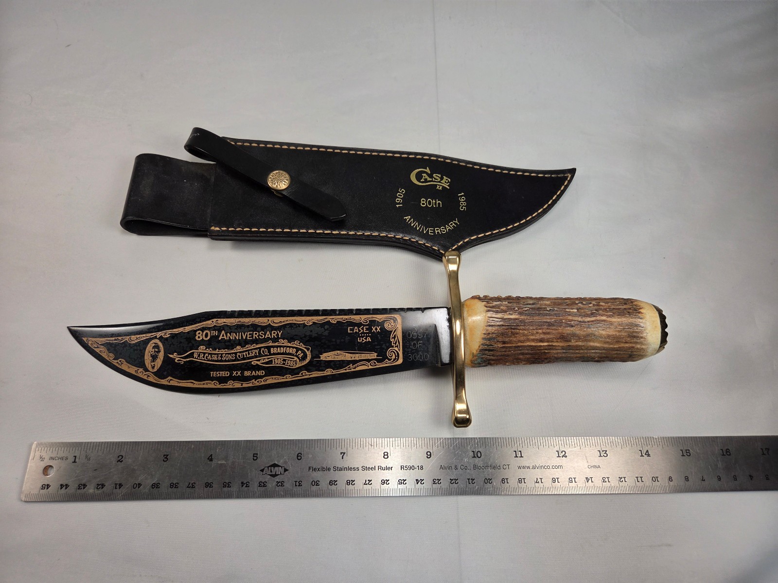VINTAGE 1985 CASE 80th ANNIVERSARY MASSIVE STAG BOWIE KNIFE