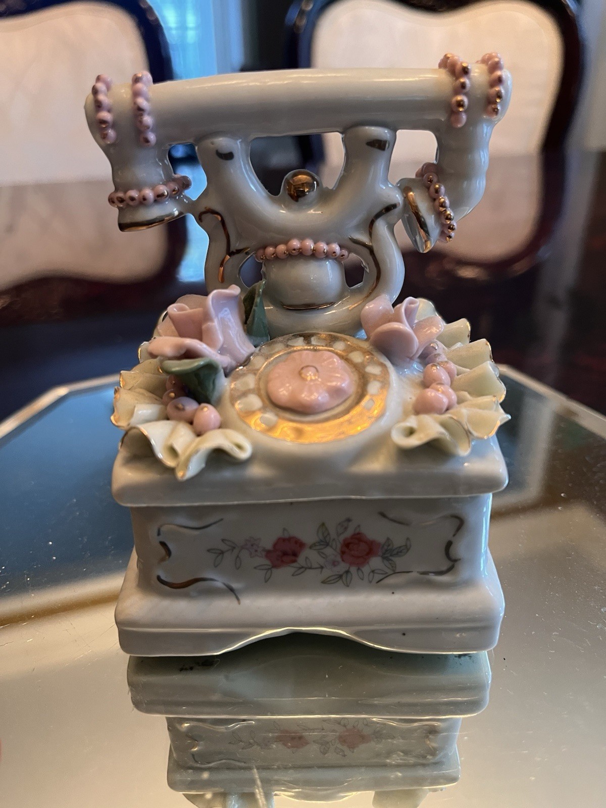Vintage Ceramic French-style Telephone Trinket Box Made In China