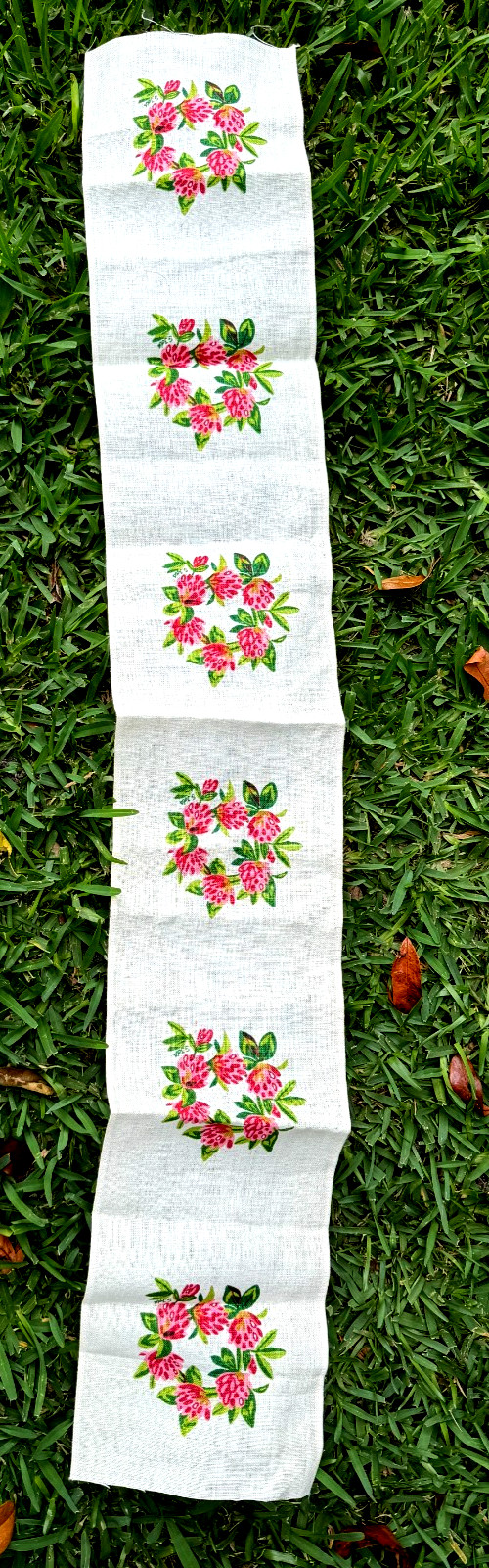 Vintage 70s Sweden Gocken Jobs Handtryck Leksand Linen Fabric Floral Rectangle