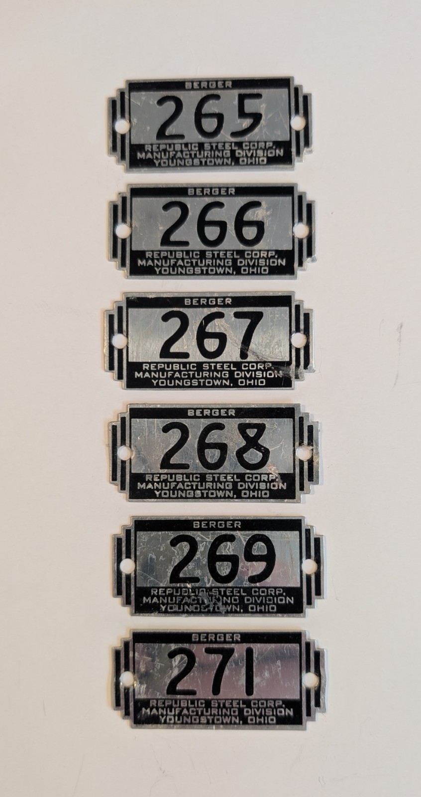 Vintage 1950's Berger Republic Steel Corp Metal Numbered Locker Tags Lot Of 6