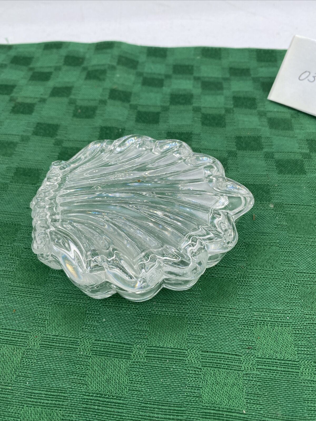 Vintage Glass Crystal Seashell Shape Trinket Box Scalloped Container Dish Clear