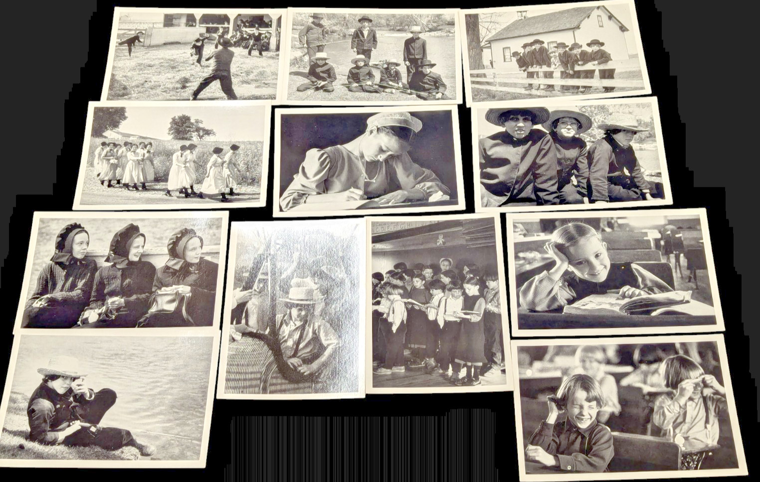 12 UNUSED 1989 PhotoGraphics Amish Children Black & White Pennsylvania Postcards