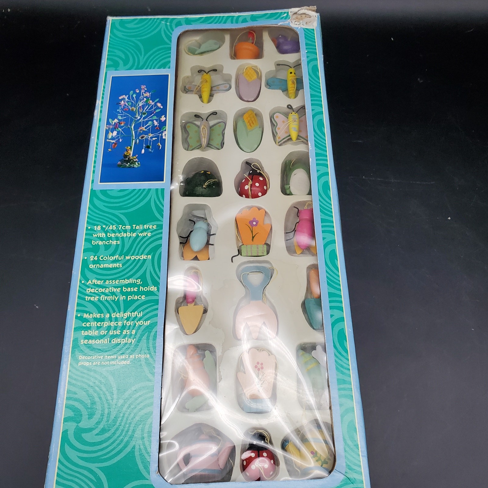 Vintage Spring Tree Easter Display 24 Wooden Ornaments Complete Box 18