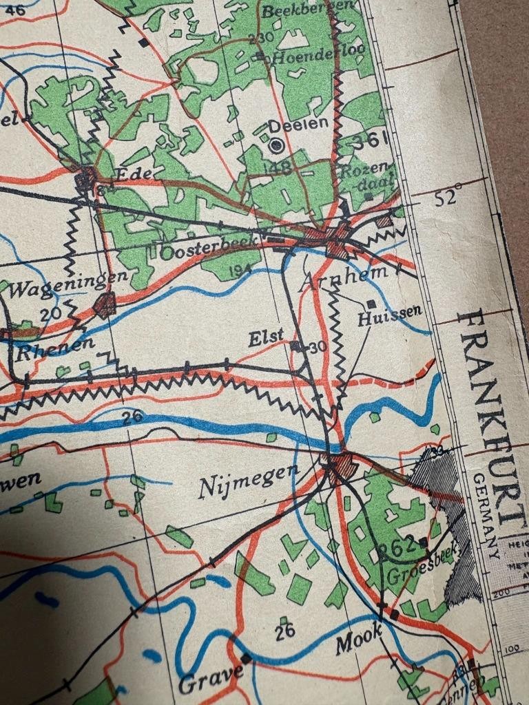 1942 Map North Sea E.England Holland Arnhem Nijmegen Amsterdam N. London Airfiel