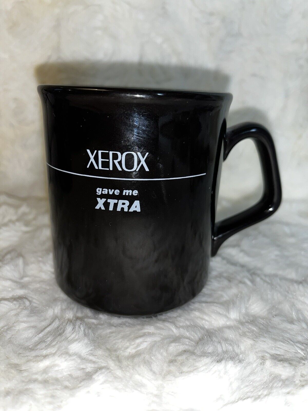 VTG “Xerox Gave Me Xtra” Coffee Mug Cup Made in England Black Unique Handle Nice