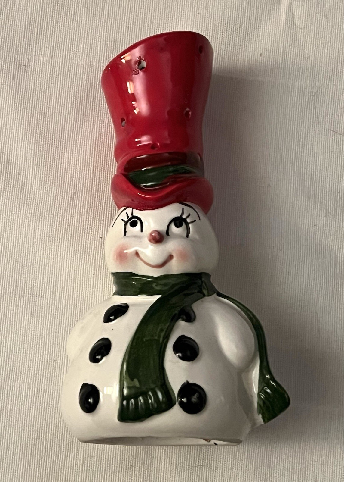 Vtg LEFTON CERAMIC Christmas SNOWMAN Toothpick Holder FIGURINE  Hors d' Oeuve