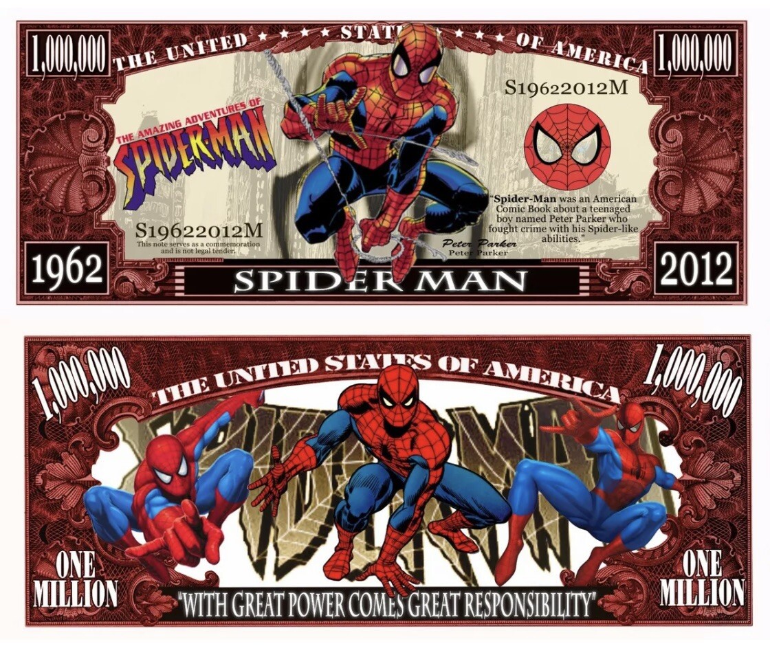 40 Pack Marvel\'s Spider-Man Collectible Comic Money Novelty 1 Million Dollars 40 Pack Marvel\'s Spider-Man Collectible Comic Money Novelty 1 Million Dollars