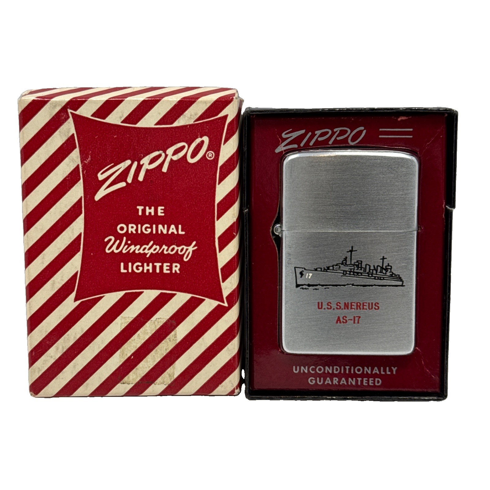 Vintage Zippo 1940's 50's Pat 2032695 USS Nereus AS-17 Lighter VG