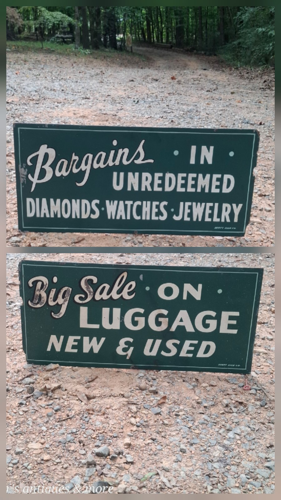 Vintage 1940s Double Sided Masonite Pawn Shop Sign Scott Sign Co Jewelry Luggage