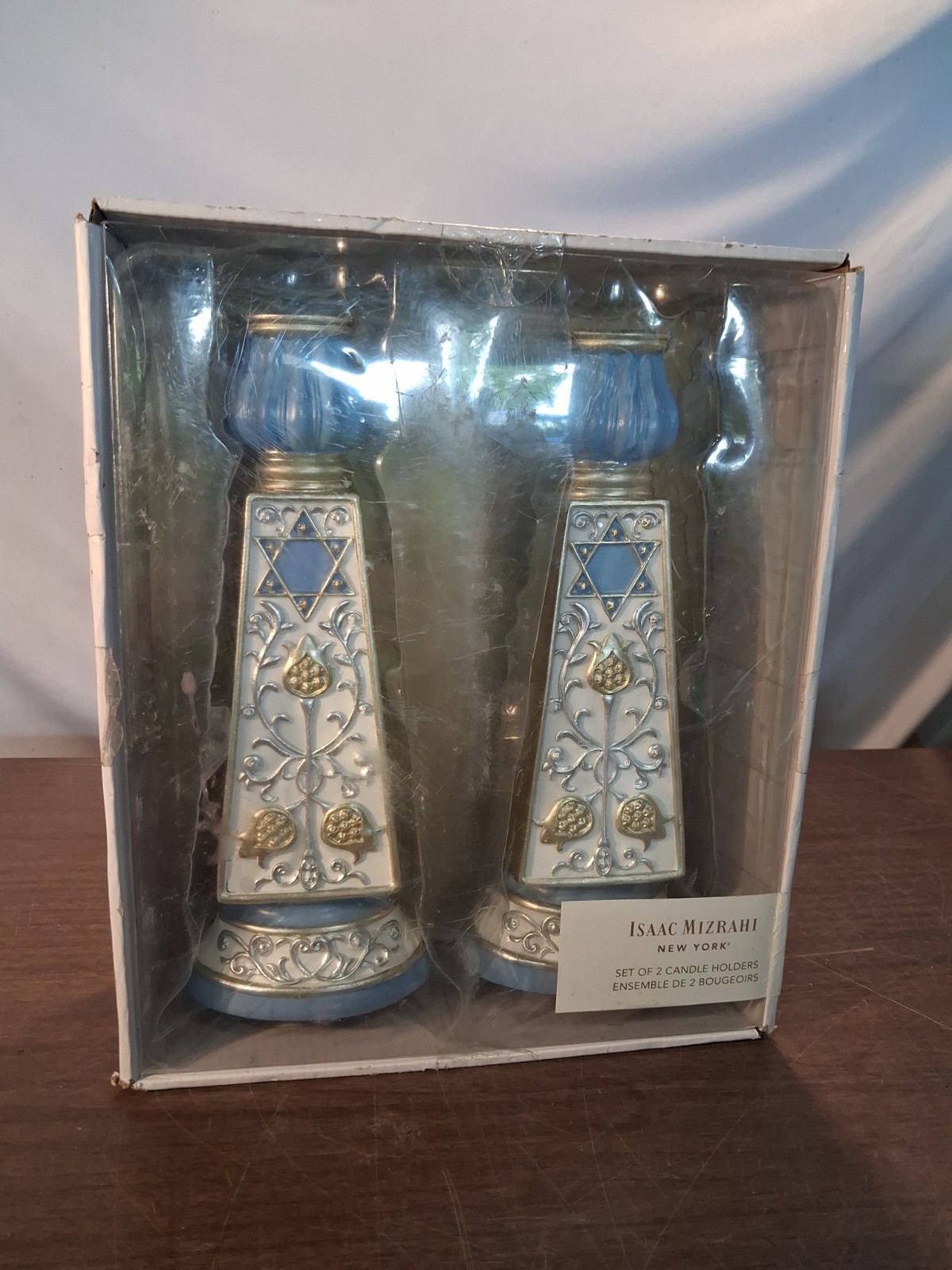 New Isaac Mizrahi Shabbat Candle Holders Gold Star David Pomegranate Judaica a