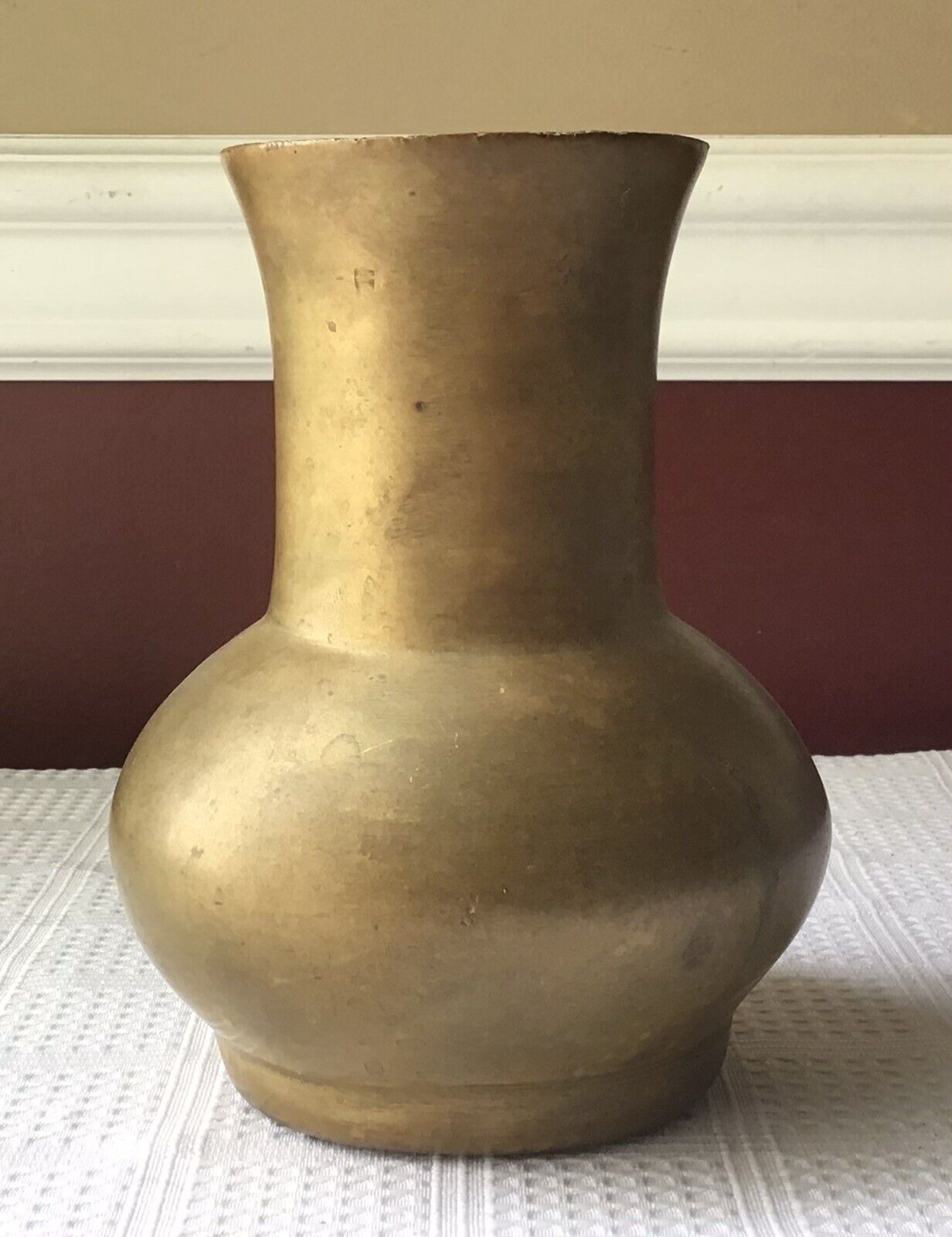 Heavy (3.2 pounds) Antique Solid Brass Oriental Vase, 6 1/4\