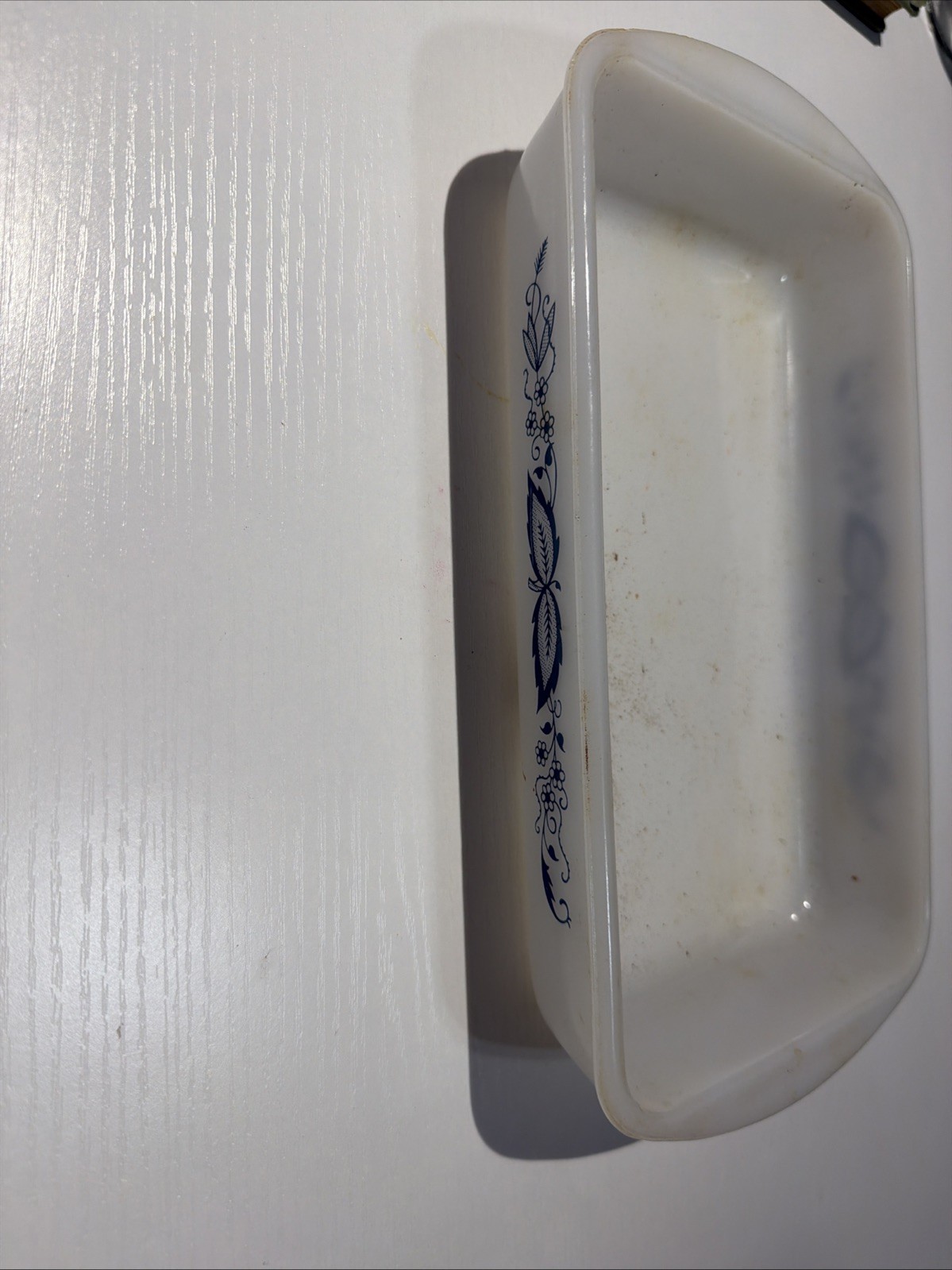 Vtg Glasbake Blue Onion Casserole Dish Milk Glass 1.5 Quart Rectangular  READ 