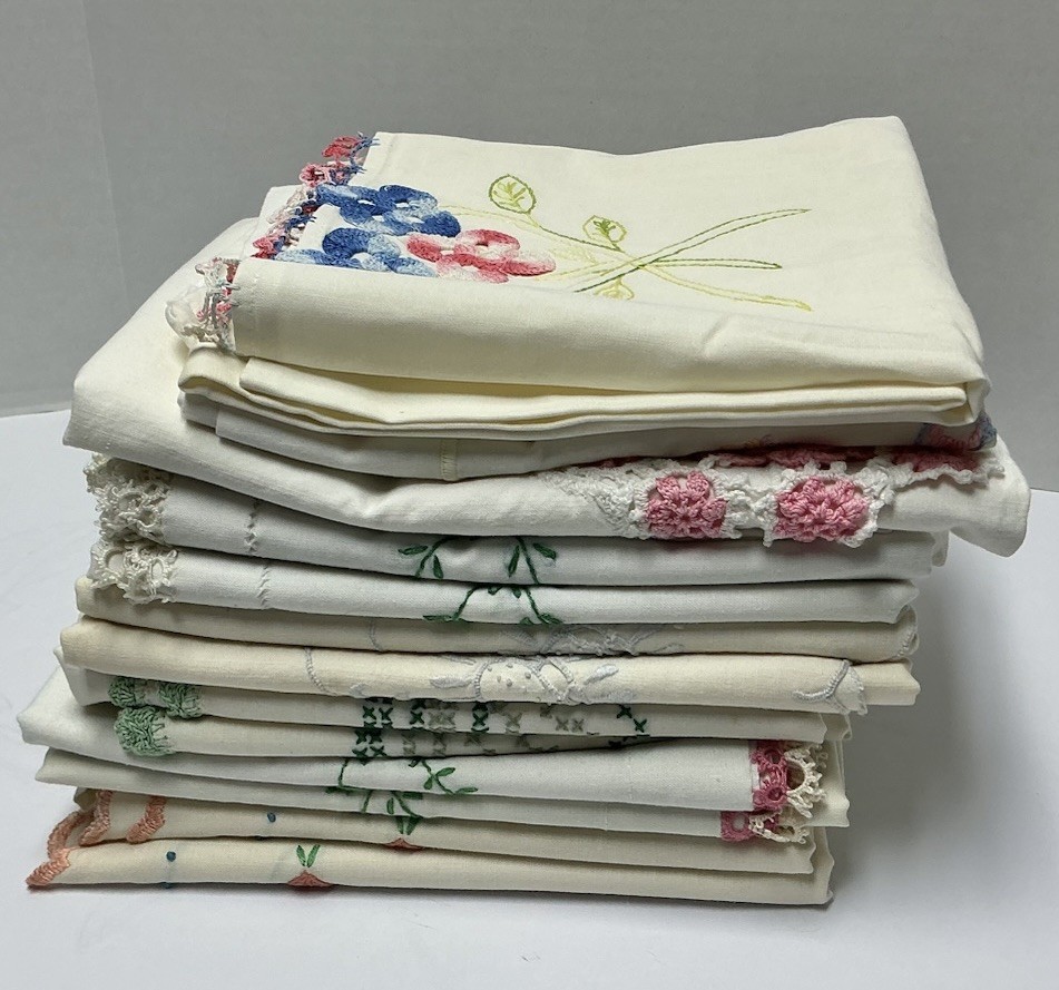 Lot of 13 Beautiful Vintage Hand Embroidered And Crocheted Pillowcases ~ READ Lot of 13 Beautiful Vintage Hand Embroidered And Crocheted Pillowcases ~ READ