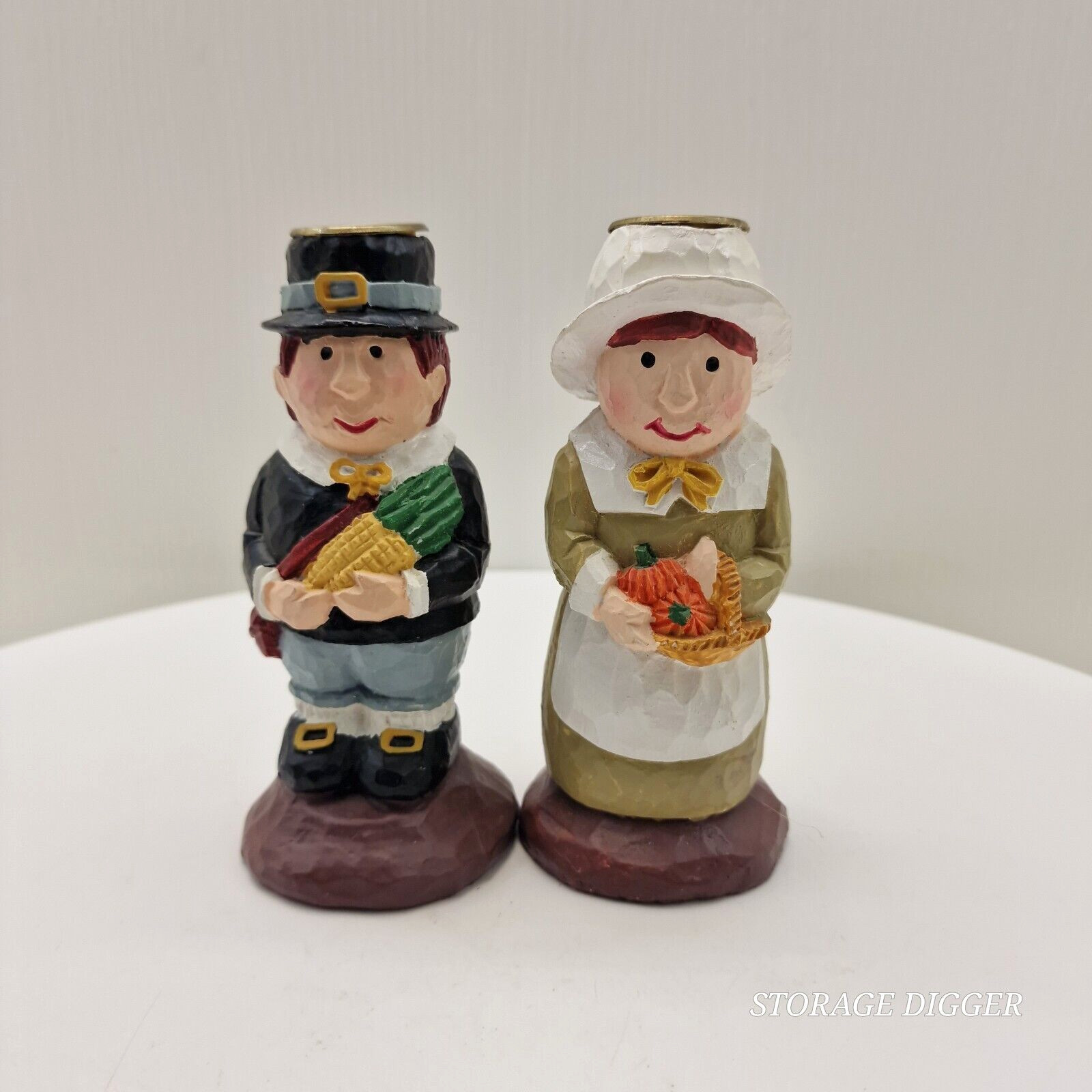 VTG Teleflora Gifts Thanksgiving Man & Woman Pilgrim Couple Candlestick Holders
