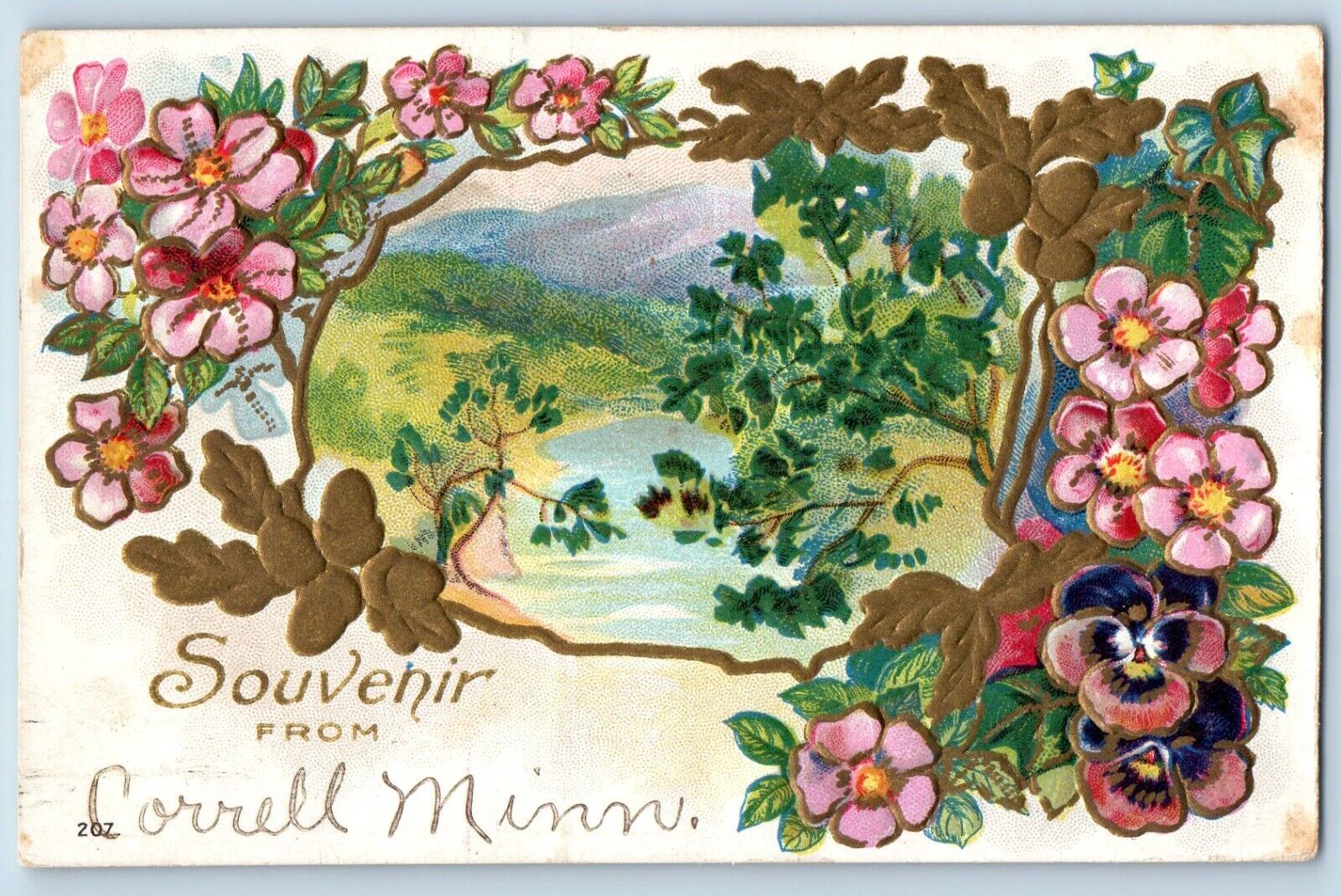 Correll Minnesota MN Postcard Souvenir Flower Glitter River 1909 Vintage Antique