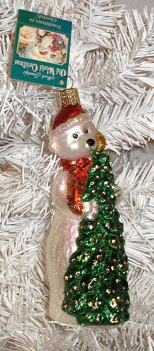 2008 MERRY BEARY CHRISTMAS - OLD WORLD CHRISTMAS BLOWN GLASS ORNAMENT -NEW W/TAG
