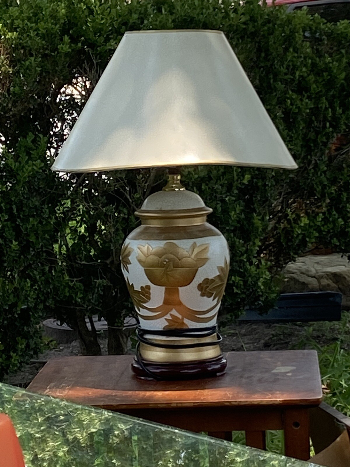 Vintage 1950s White Gold Lamp