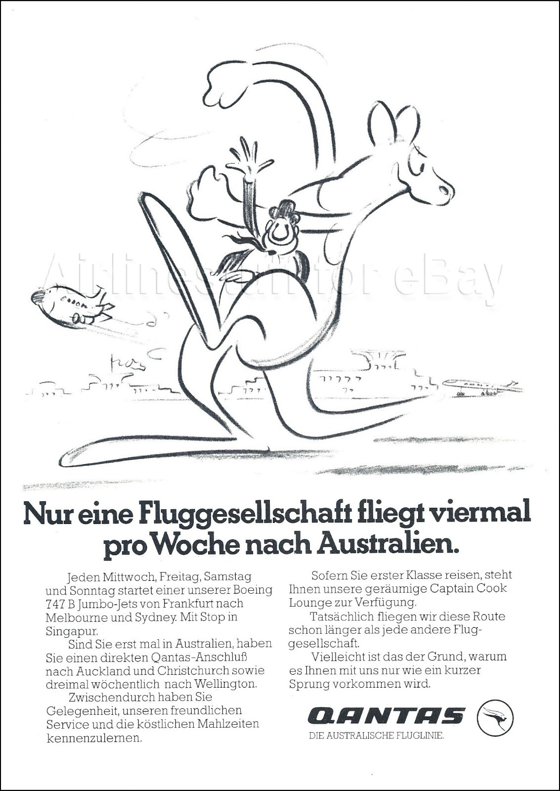 1978 QANTAS Airways FRANKFURT TO AUSTRALIA 4 TIMES A WEEK ad advert airlines