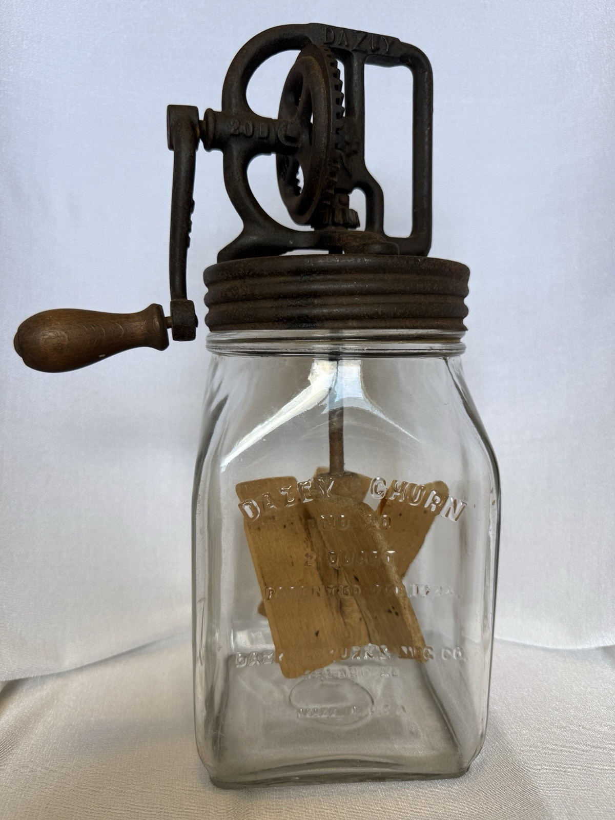 RARE Antique Dazey No. 20 2 Qt Glass Butter Churn 1922 Floral Frame 20B