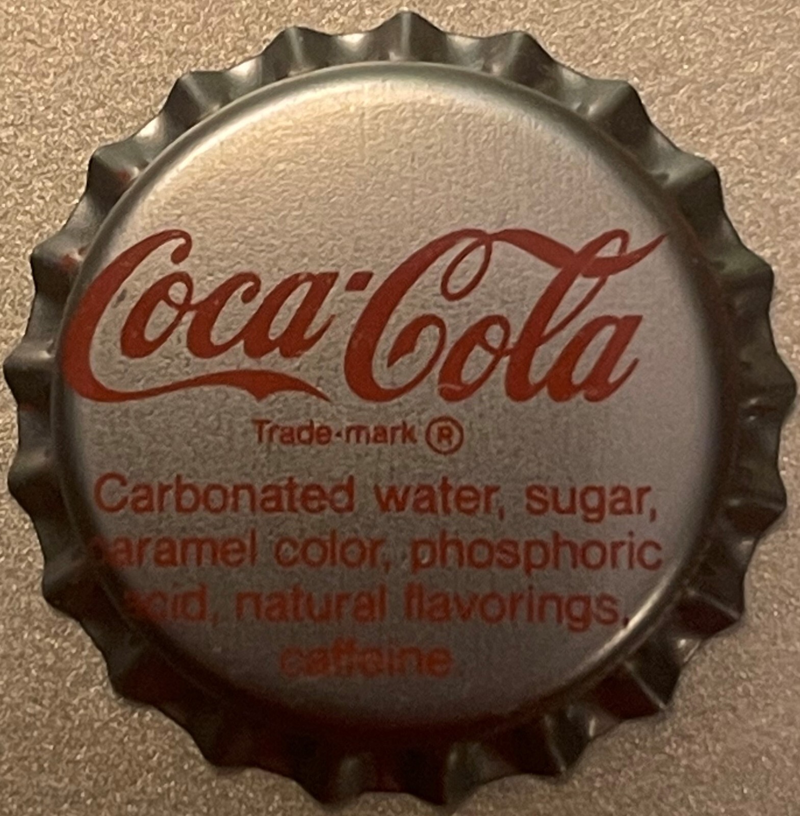 Vintage Coca-Cola Bottle Cap 🥤 1960s-70s Silver Ingredients List Crown