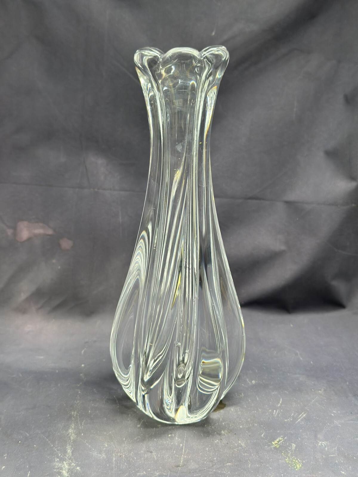 Orrefors Lotus Flower Swung Crystal Glass Vase Etch Signed Art Deco