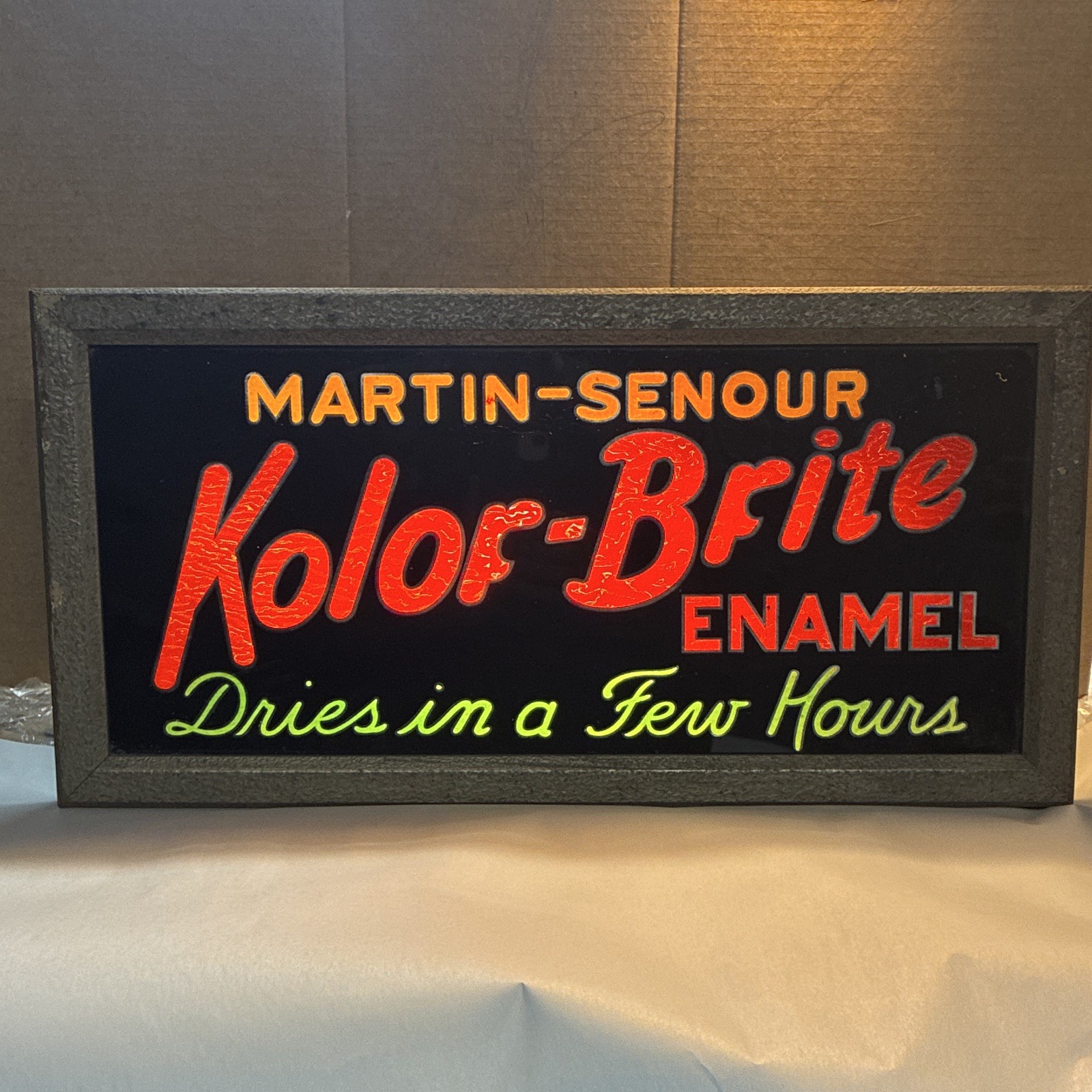 Vintage Martin-Senour Kolor-Bright Enamel Reverse Glass Lighted Sign