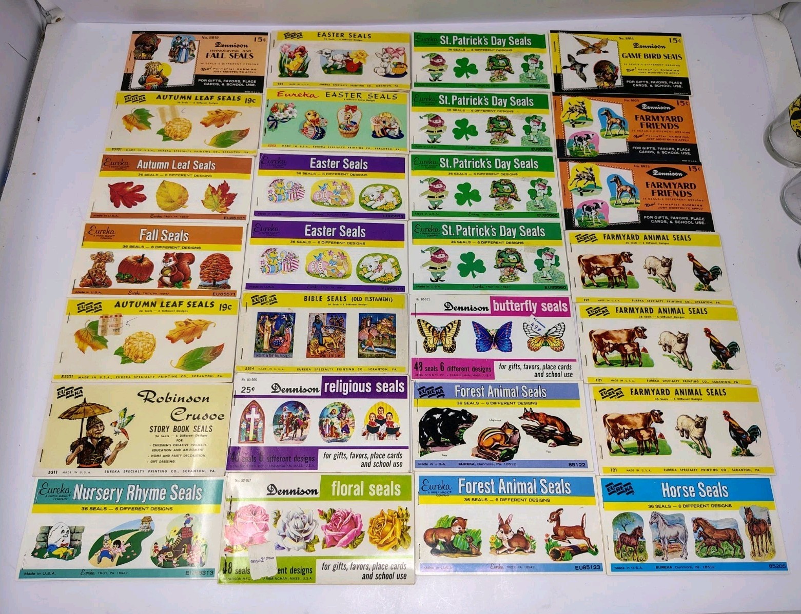 Lot 28 Eureka Dennison Gummed Seals Holiday Seasonal Farm Animal Forest Birds 