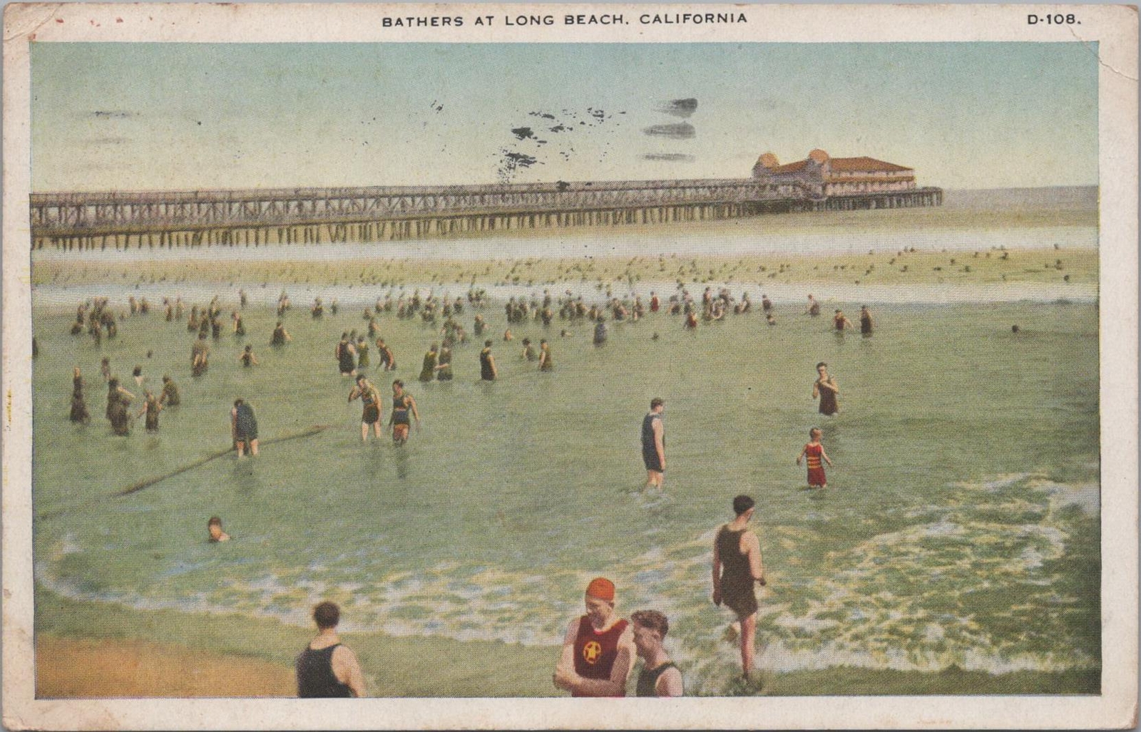 Postcard Bathers at Long Beach CA 1926