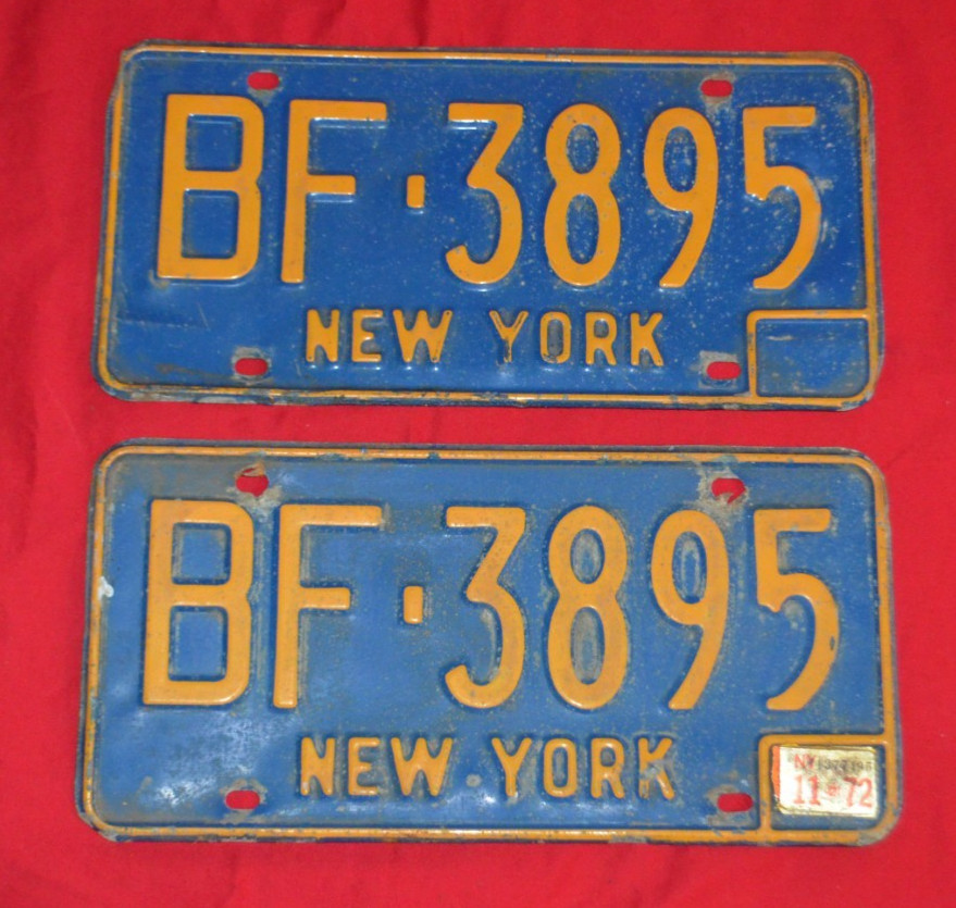Vintage 1966-1972 NY New York License Plate Pair BF-3895 Very Used