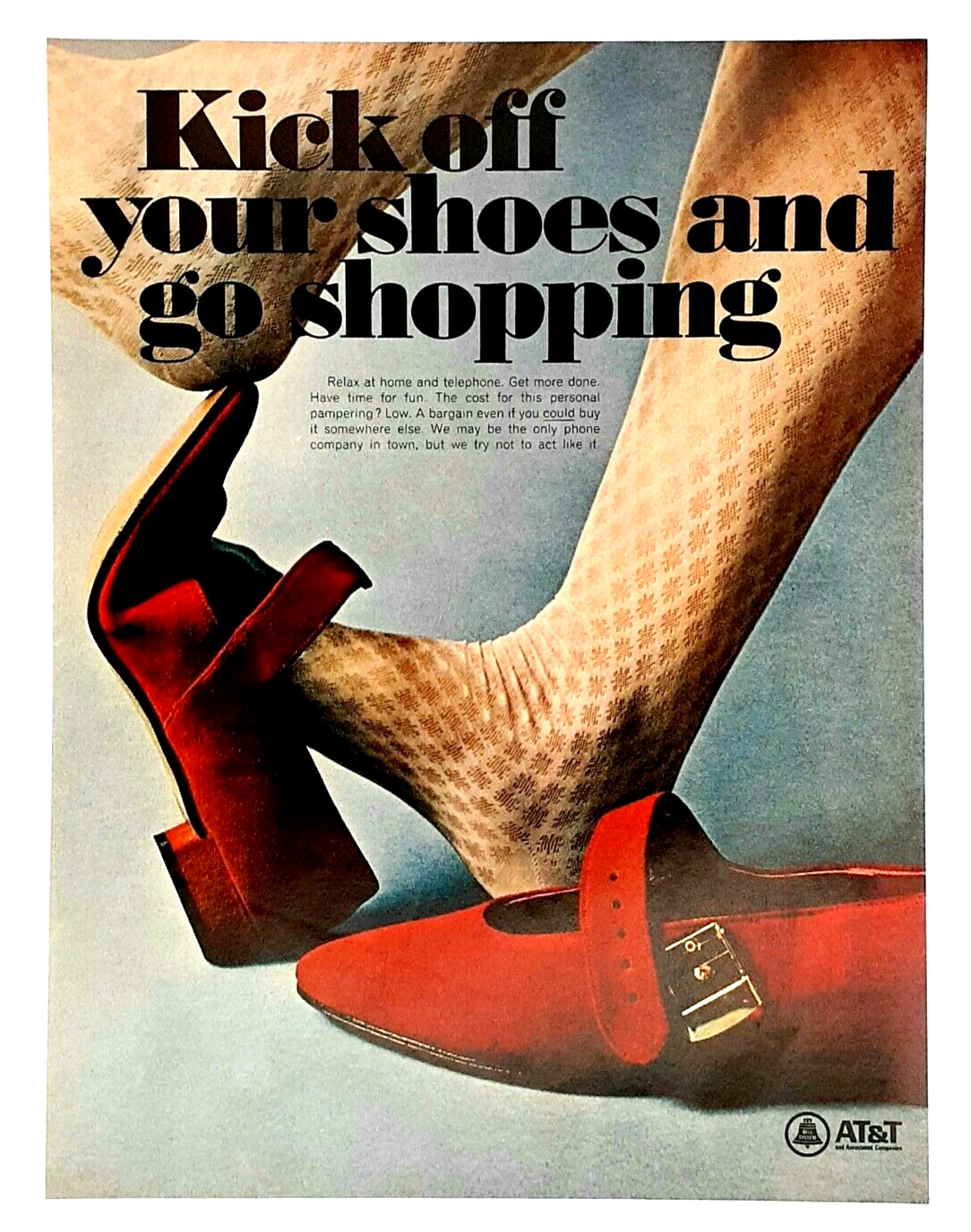AT & T telephone ad vintage 1967 kick off shoes and go shopping advertisement AT & T telephone ad vintage 1967 kick off shoes and go shopping advertisement