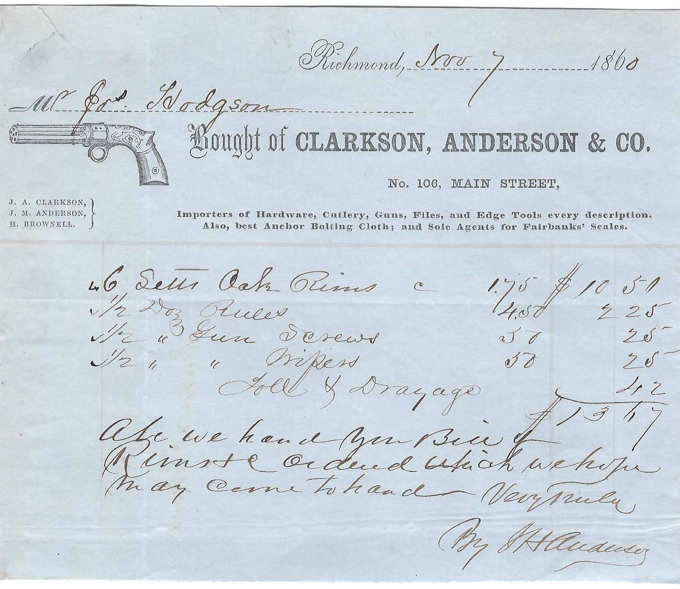 Richmond Importer Sends Invoice A Day After Lincoln's Election -- Secession Week