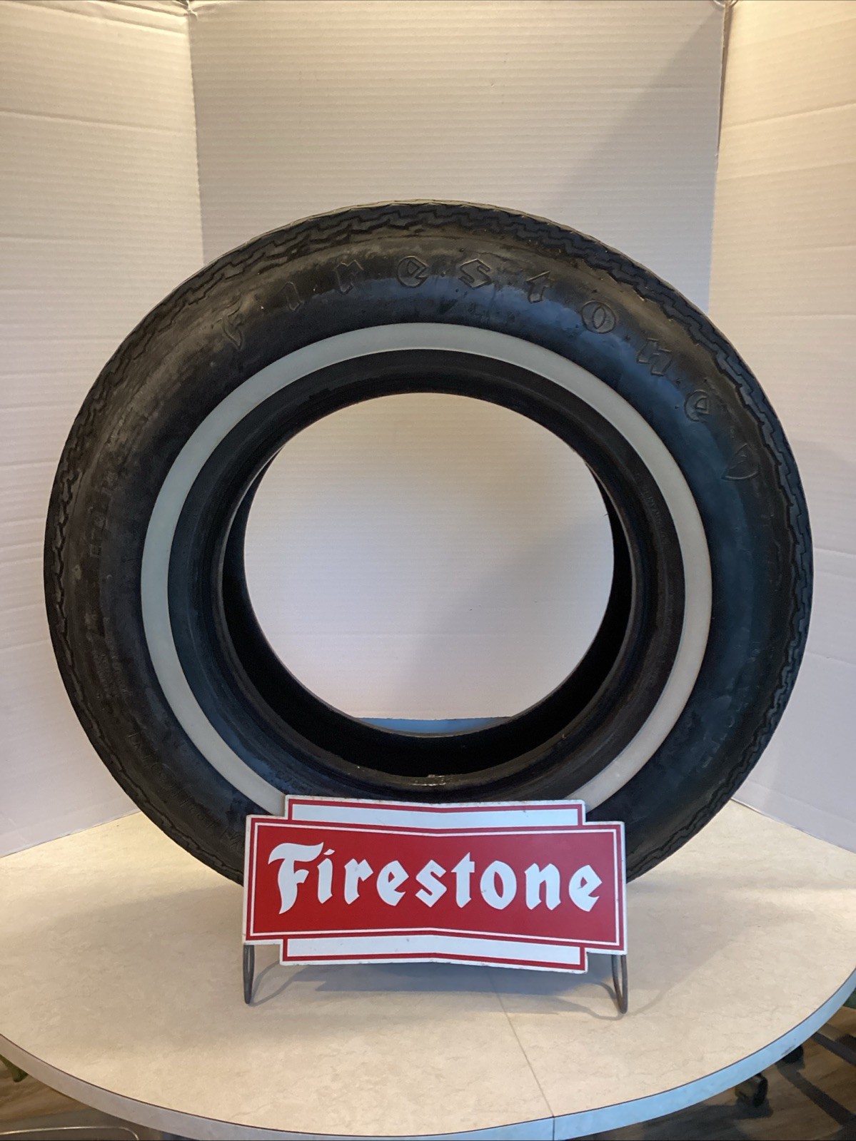 Vintage Firestone Tire Display Rack Stand 1950s Steel Metal Red Bow Tie (READ)
