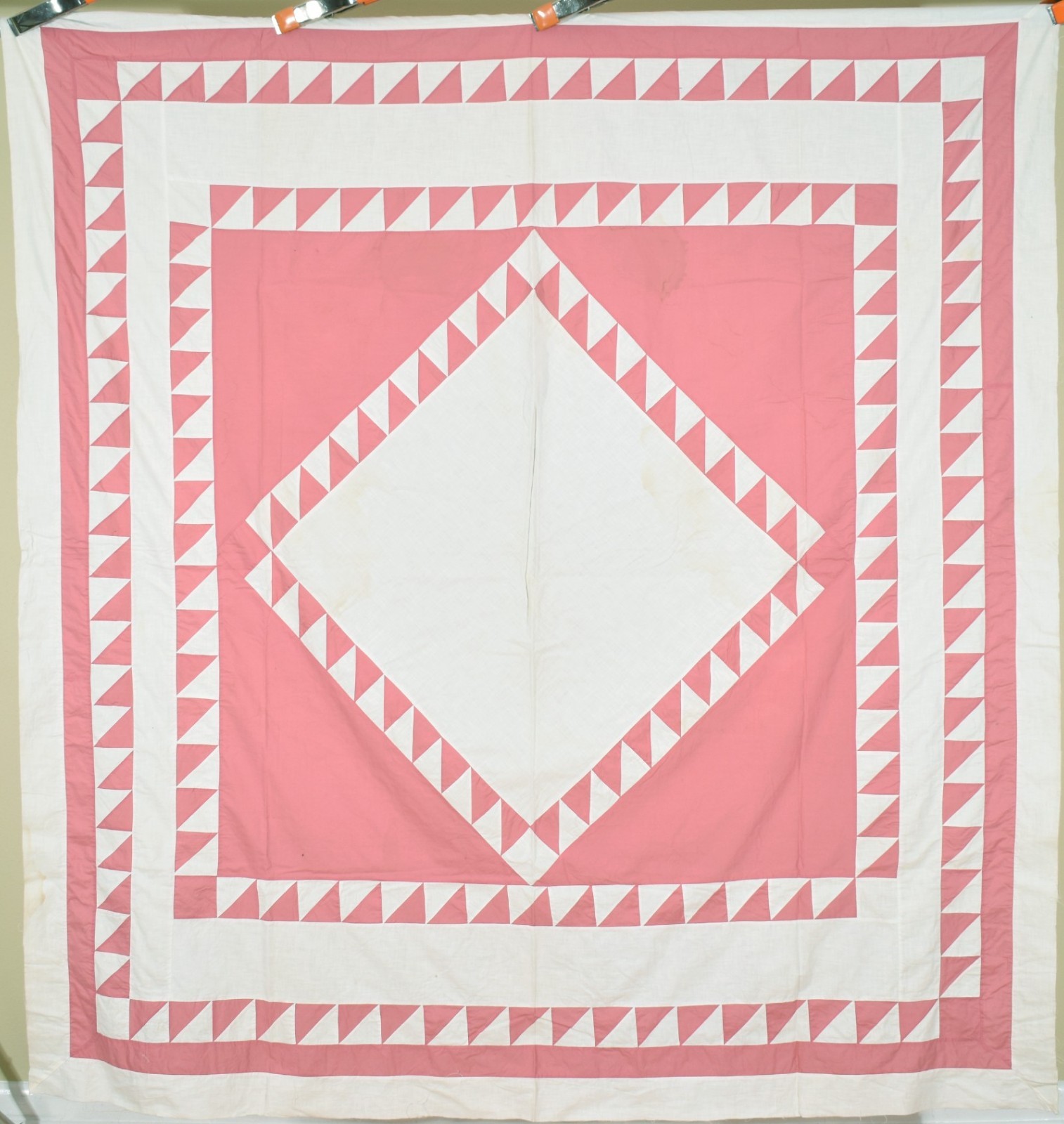 DAZZLING Vintage 30's Sawtooth Diamond in a Square Antique Quilt Top