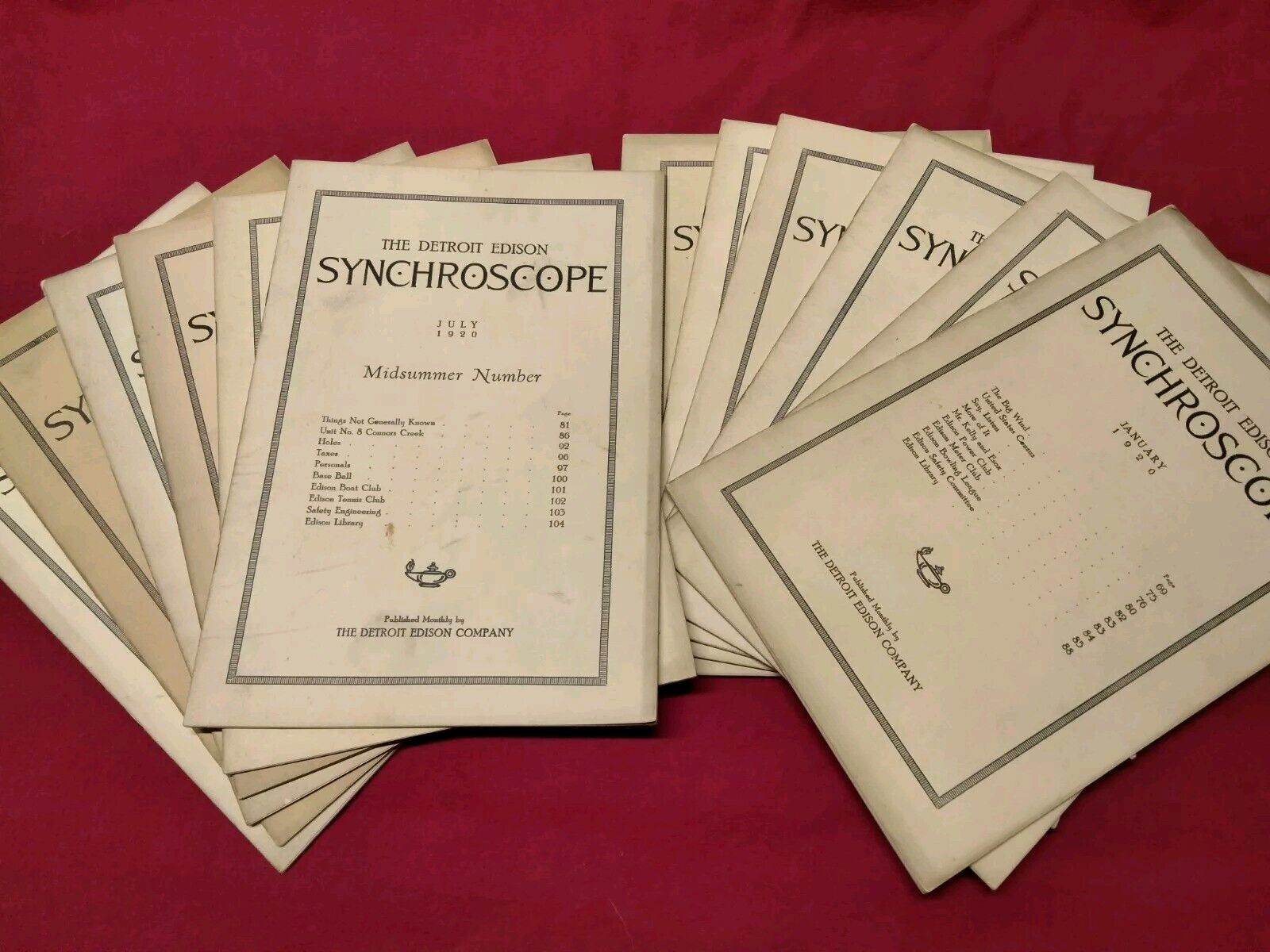Lot of 12 Vintage 1920 Detroit Edison Synchroscope Monthly Employee Newsletters