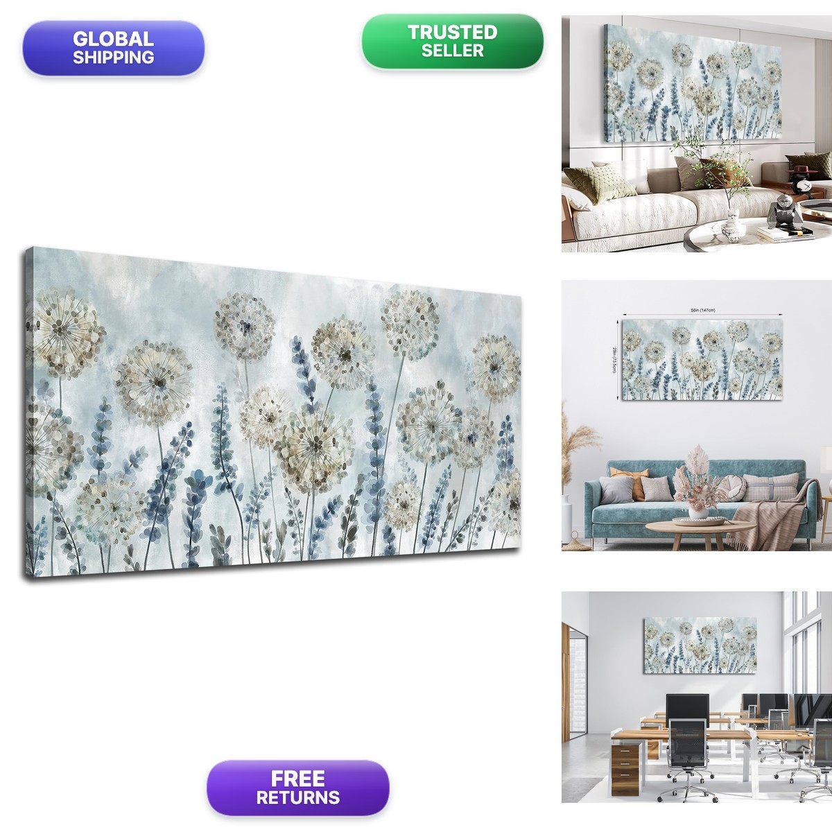 VEAEE Farmhouse Canvas Wall Art - Flowers Dandelion Wall Pictures,Living Room